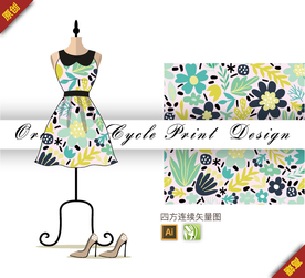 抽象涂鸦郁金香桂花四方连续