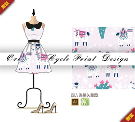 可爱卡通绵羊手绘四方连续