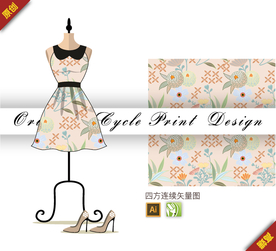 矢量山茶花菊花四方连续