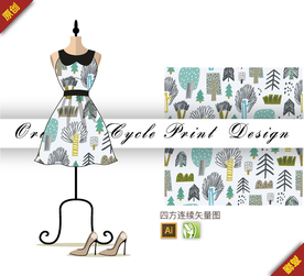 抽象简约涂鸦树林四方连续