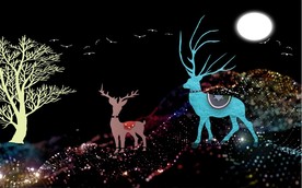 炫彩金钻山脉发财鹿背景墙