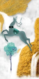 金箔山脉轻奢发财鹿背景墙