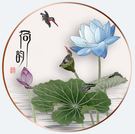 原创手绘荷花翠鸟装饰画壁画