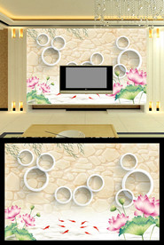 大理石荷花电视背景墙