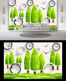 卡通树电视背景墙