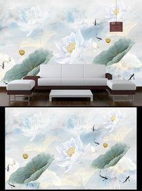 荷花电视背景墙