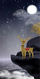 黑色石头金鹿现代轻奢玄关背景墙