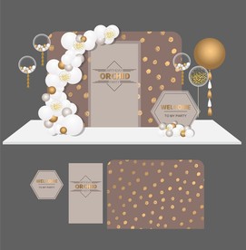 白金色主题签到合影舞台背景设计