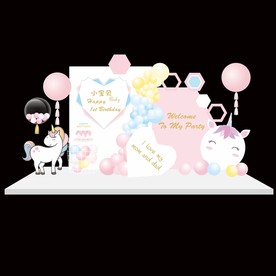 独角兽主题粉色签到甜品舞台设计