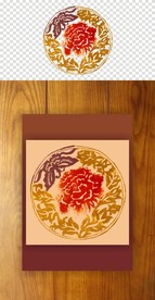 红色花朵 紫色蝴蝶 手绘作品