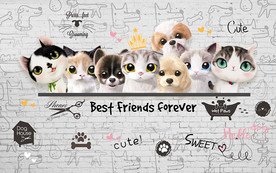 砖墙猫咪小狗宠物店工装背景墙