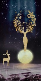 轻奢发财鹿宇宙星空玄关画