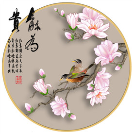 原创高清手绘玉兰喜鹊装饰画