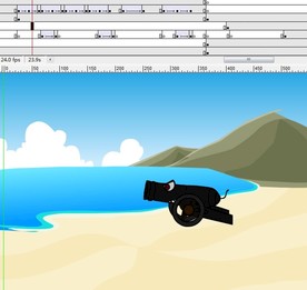 小岛上开炮击打海面上的船30秒