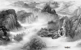 灰色高端山水画 tif分层