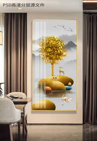 石来运转麋鹿发财树玄关装饰画