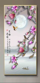 原创高清玄关玉兰花鸟装饰画壁画