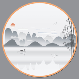 新中式水墨桂林山水竹装饰矢量背