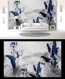 复古荷花背景墙