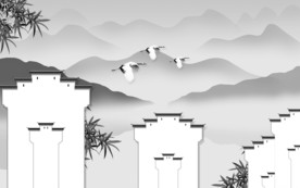 徽派山水无框画 TIF分层