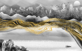 高档 无框山水画 tif分层