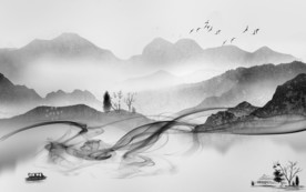 灰色无框山水画 tif分层