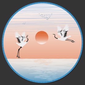 仙鹤呈祥山水新中式水墨装饰矢量