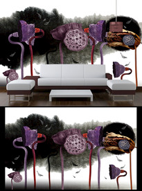 荷花电视背景墙