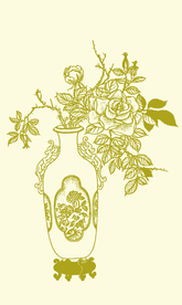 中式花瓶玫瑰花鸟图案版画