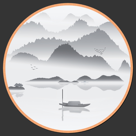 一叶扁舟山水新中式水墨装饰矢量