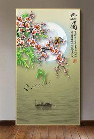 原创玄关手绘梅花花好月圆装饰画