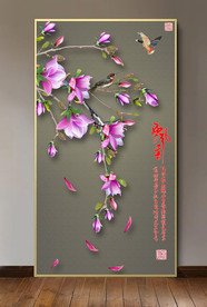 原创玄关高清玉兰花鸟装饰画壁画
