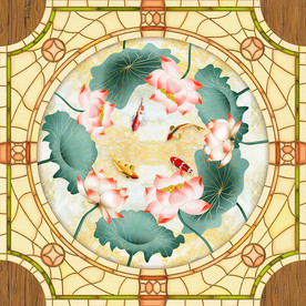 荷塘夜色新中式天顶壁画