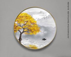 山水新中式圆形玄关画