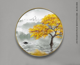 圆形飞鸟山水轻奢晶瓷画