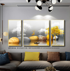 新中式抽象山水飞鸟晶瓷装饰画