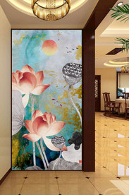 写意荷花玄关背景墙