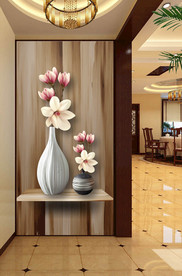 木纹插花玄关背景墙