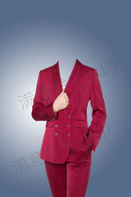 女性红色西装全身照素材