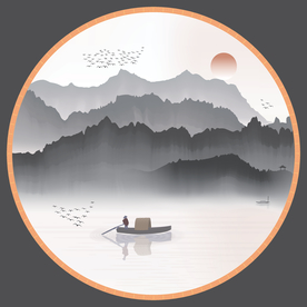 禅意山水新中式水墨装饰分层背景