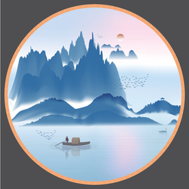 远山近水新中式水墨装饰矢量分层