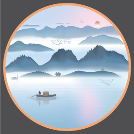 意境山水小品新中式水墨装饰矢量