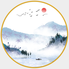 圆形山水画圆形装饰画北欧圆形