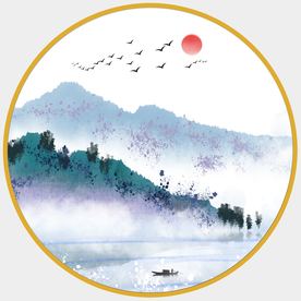 圆形山水画圆形水墨画