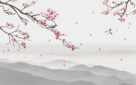 樱花山水画樱花玄关画
