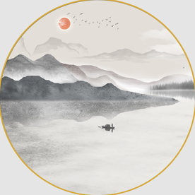 圆形山水画圆形装饰画金色山水