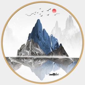 圆形山水画圆形水墨画圆形装饰画