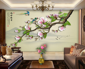 原创玉兰喜鹊雅啥兰香背景墙