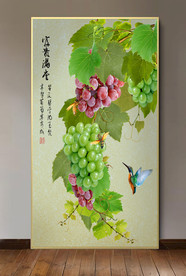 原创玄关高清葡萄翠鸟装饰画