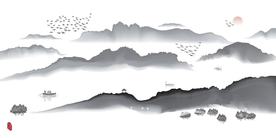 宽幅高山河流新中式水墨装饰分层